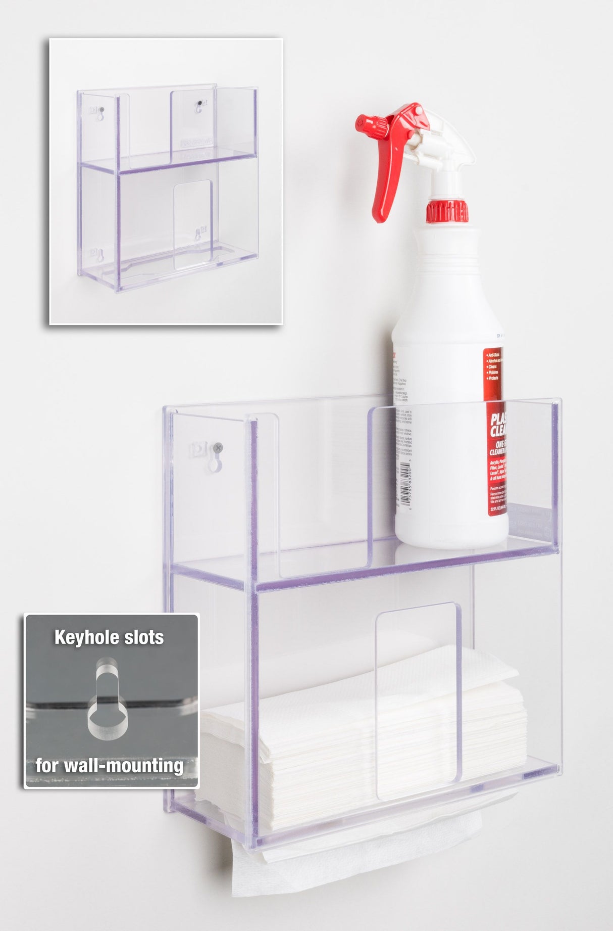 Spray Bottle, Wipe Cannister, Paper Towel Combo Unit