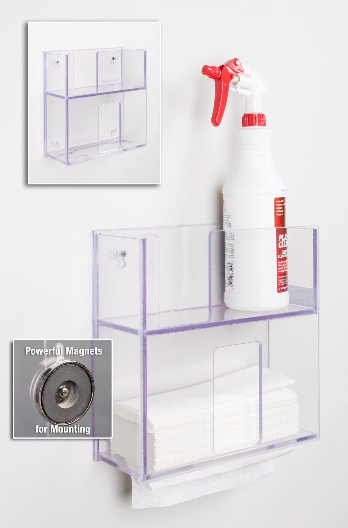 Spray Bottle, Wipe Cannister, Paper Towel Combo Unit