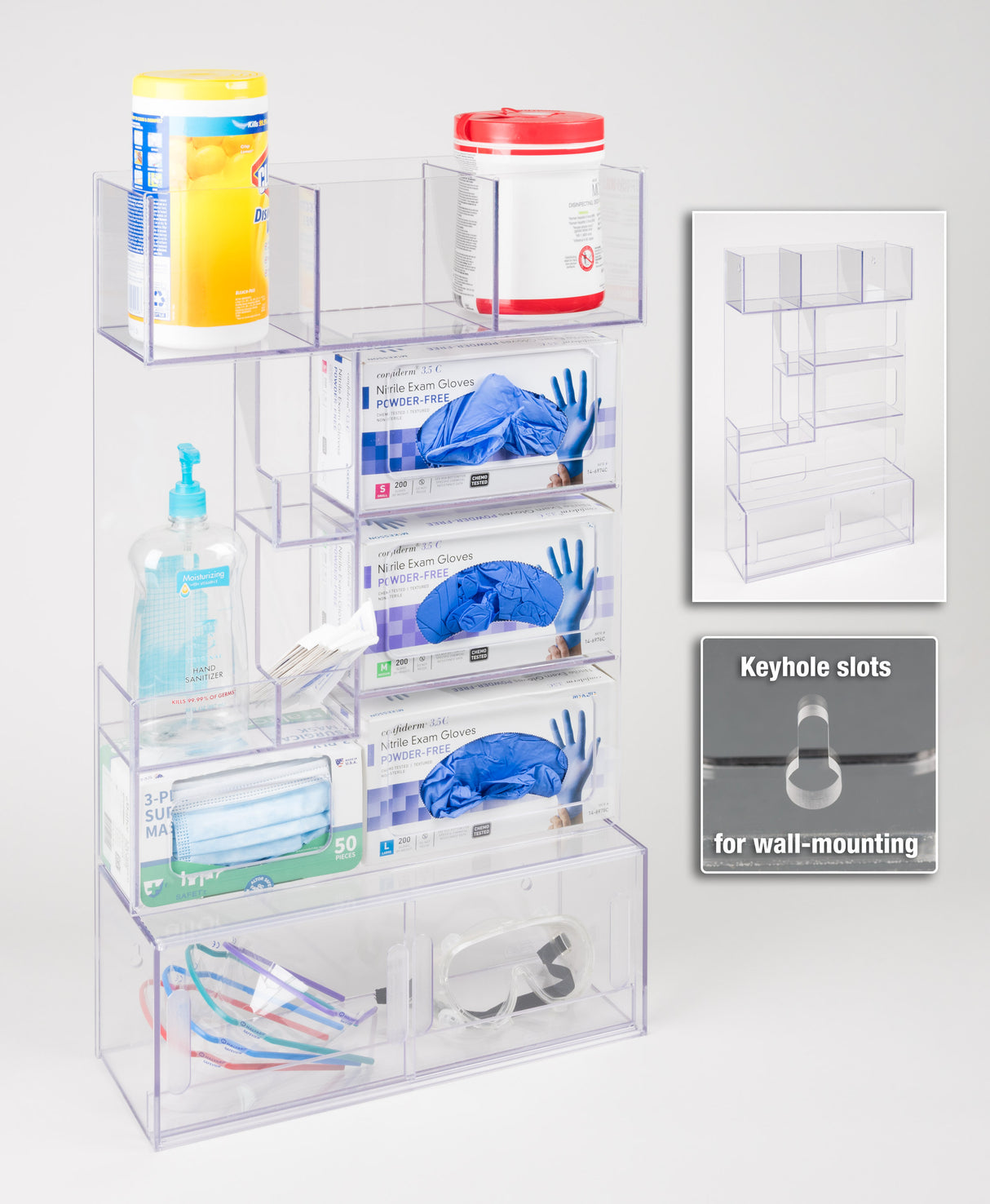 PPE Station-n95, Earloop, Wipe, Glove, Goggle, Handsan - Wall Mount