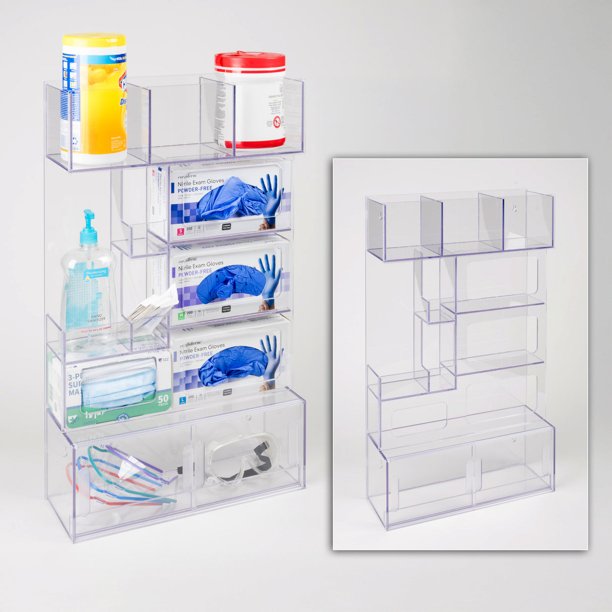 PPE Station-n95, Earloop, Wipe, Glove, Goggle, Handsan - Wall Mount