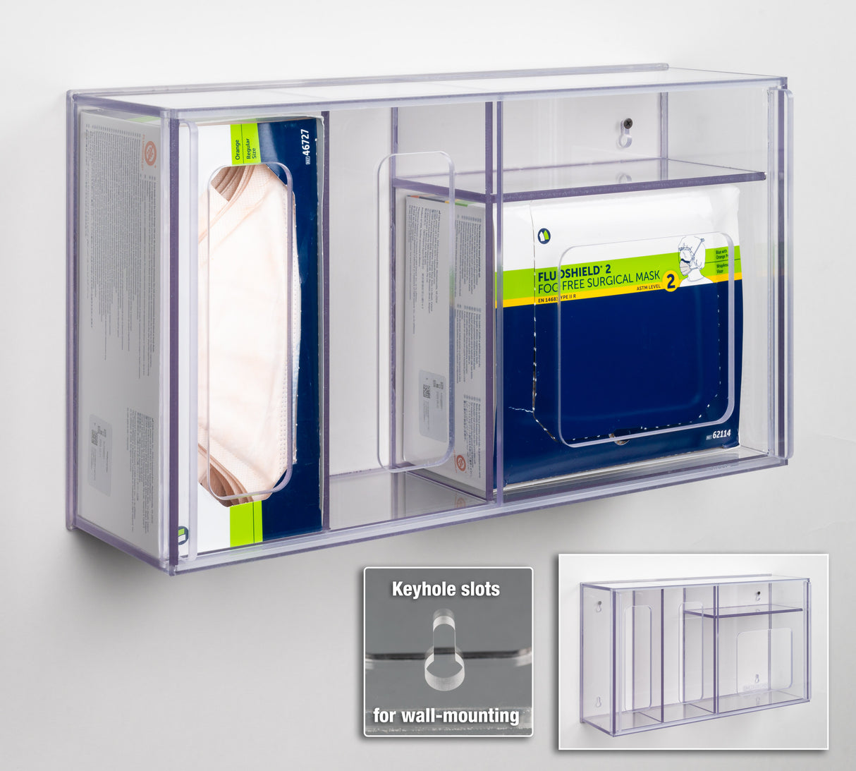 N95/Face Mask w/Shield Dispenser - Sliding Door/Front Load - Wall Mount