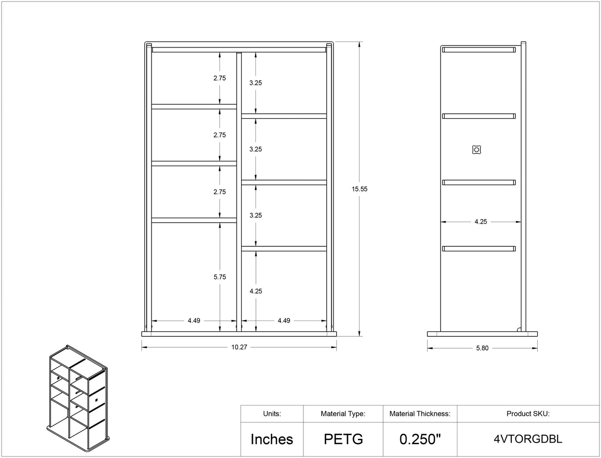 Lab Bench Vert Organizer PETG-4 Pocket, Double wide