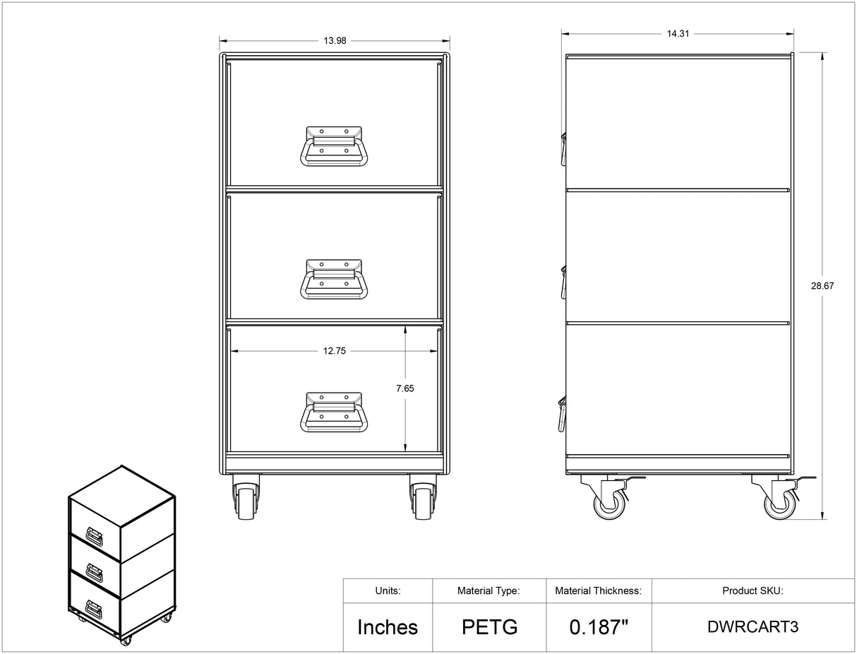 3 Drawer Rolling Cart