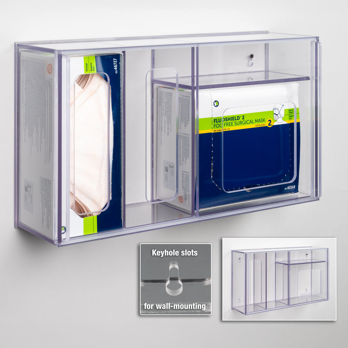 N95/Face Mask w/Shield Dispenser - Sliding Door/Front Load - Wall Mount